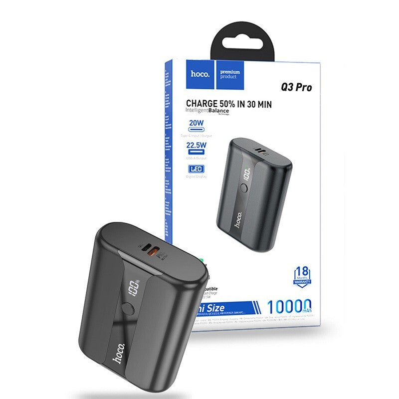 Hoco Q3 Pro Mini Size Quick Charge LED PD20W 22.5W Power Bank 10000mAh - Black