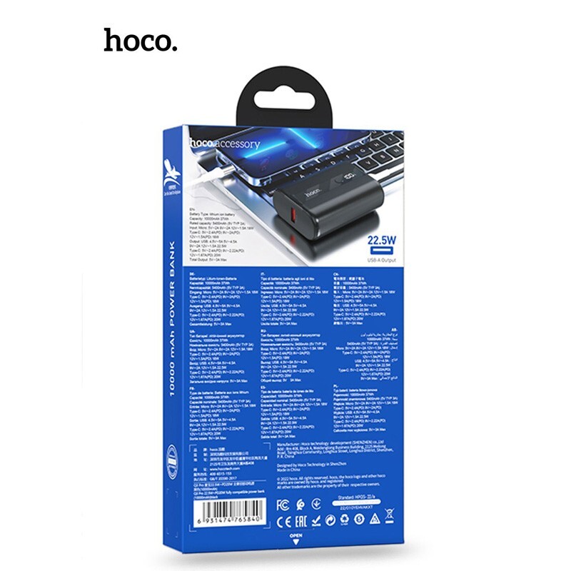 Hoco Q3 Pro Mini Size Quick Charge LED PD20W 22.5W Power Bank 10000mAh - Black