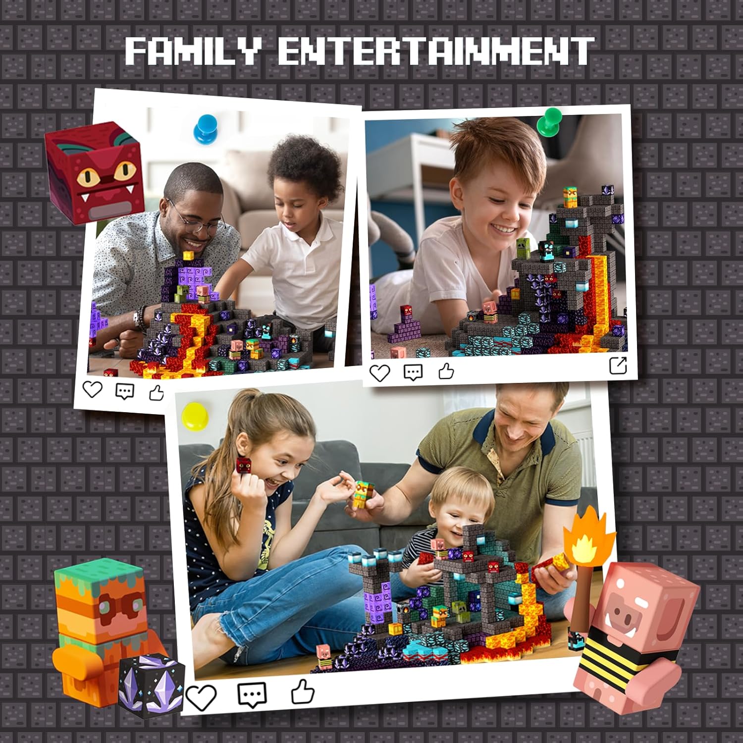Dark Cave Magnetic Minecraft style Building Blocks Mine World Construction Set Random 100pcs