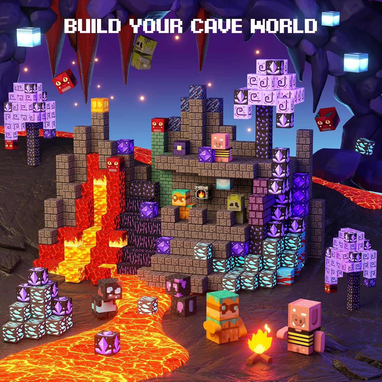 Dark Cave Magnetic Minecraft style Building Blocks Mine World Construction Set Random 100pcs