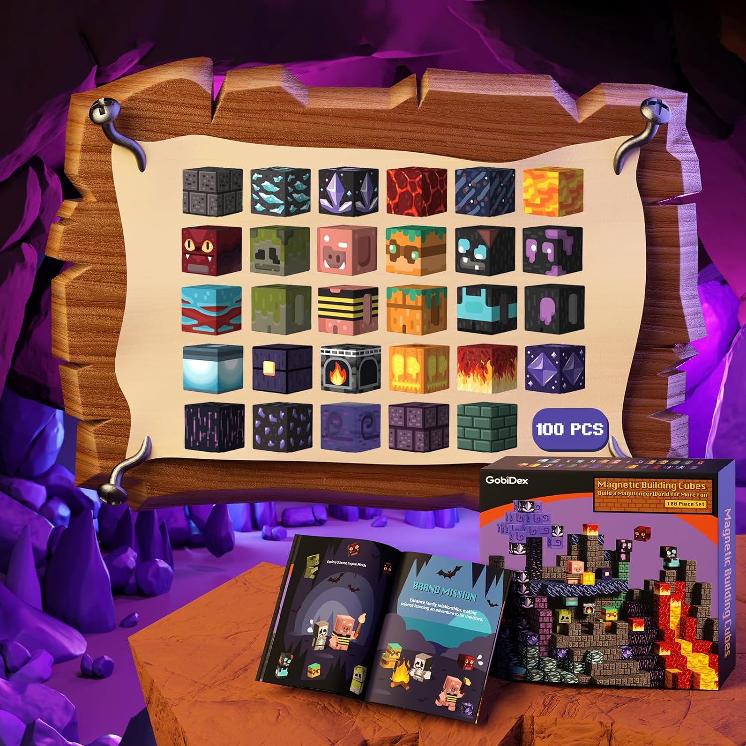Dark Cave Magnetic Minecraft style Building Blocks Mine World Construction Set Random 100pcs