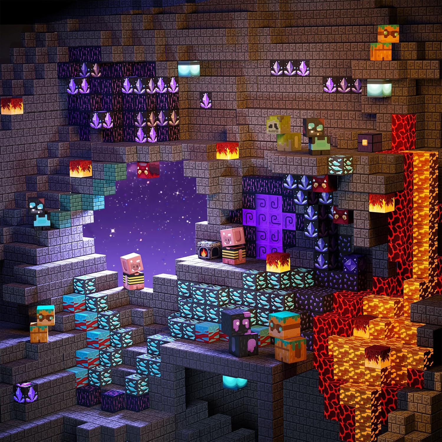 Dark Cave Magnetic Minecraft style Building Blocks Mine World Construction Set Random 100pcs