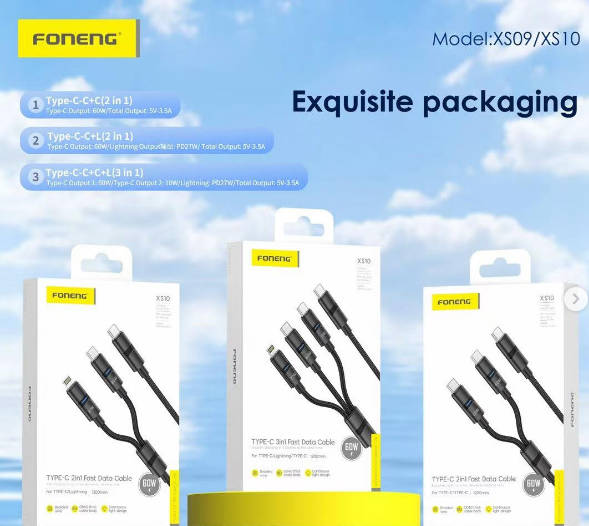 Foneng XS10 1.2M C To C+C+L (60W) Cable