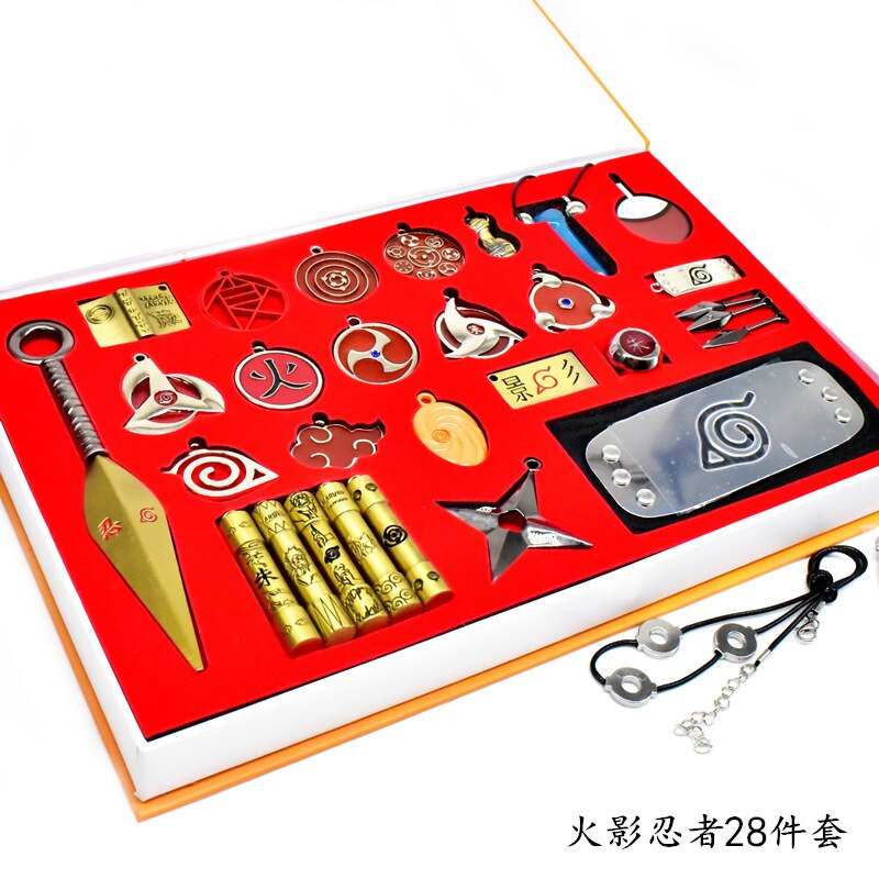 Anime Naruto Weapon Model 28-piece Set necklace Asuma Shuriken Samurai Sword Keychains Ninja Sword