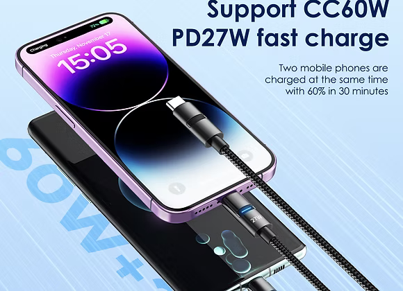 Foneng XS10 1.2M C To C+C+L (60W) Cable