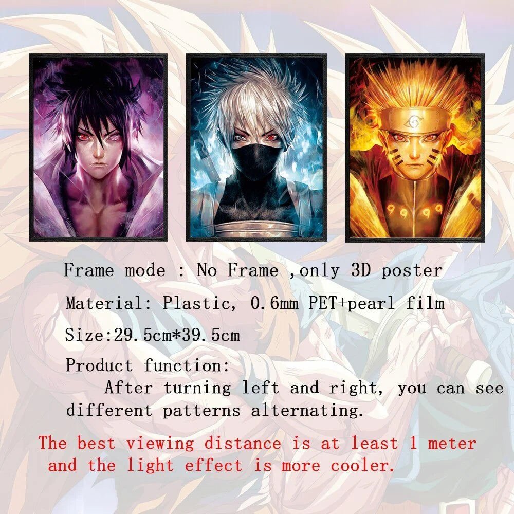 Naruto,Sasuke,kakashi-3D Poster 3D Lenticular Flip Effect,3Images In One