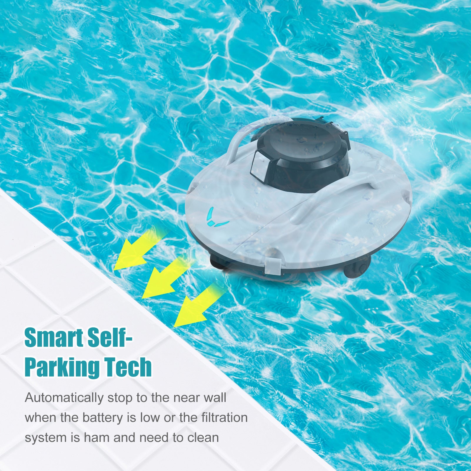 35W Smart Cordless Robotic Pool Cleaner IPX8 Automatic Pool Vacuum Cleaner with Self Parking Function