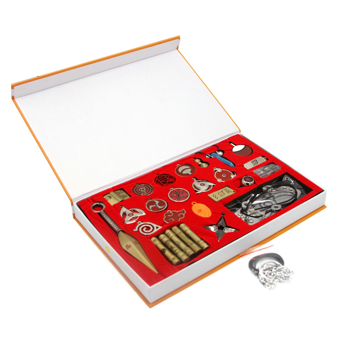 Anime Naruto Weapon Model 28-piece Set necklace Asuma Shuriken Samurai Sword Keychains Ninja Sword