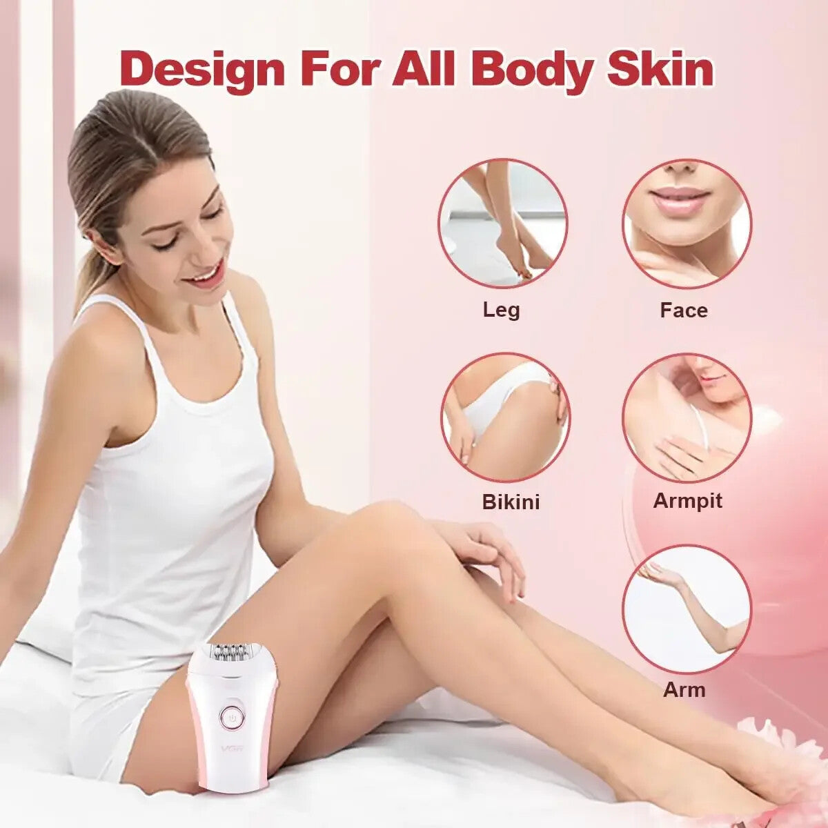 Electric Epilator for Legs, Body, Armpits, with 2 Speeds and Adjustment