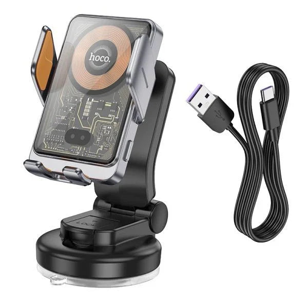 Hoco HW8 15W Transparent Wireless Fast Charging Center Console Car Holder -Black