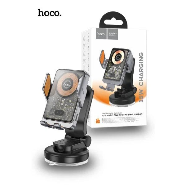 Hoco HW8 15W Transparent Wireless Fast Charging Center Console Car Holder -Black