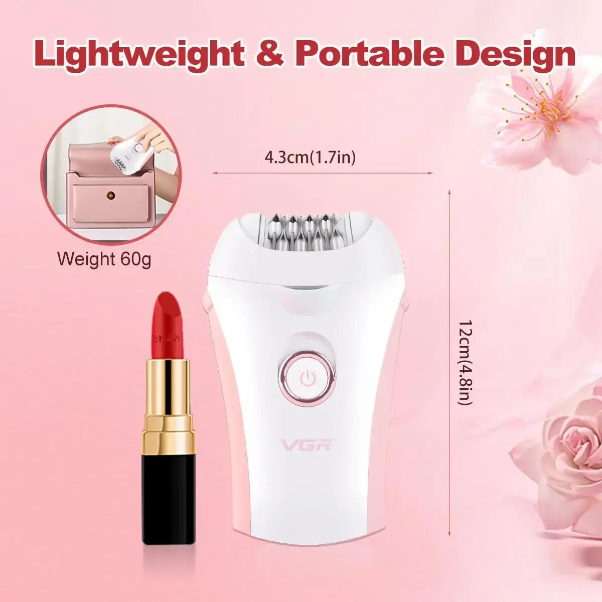 Electric Epilator for Legs, Body, Armpits, with 2 Speeds and Adjustment
