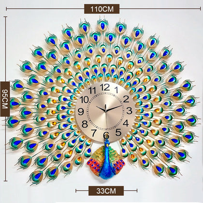 European Peacock Mute Clock Modern Home 3D DIY Living Room Decorative Wall Clock -preorder only about 45days
