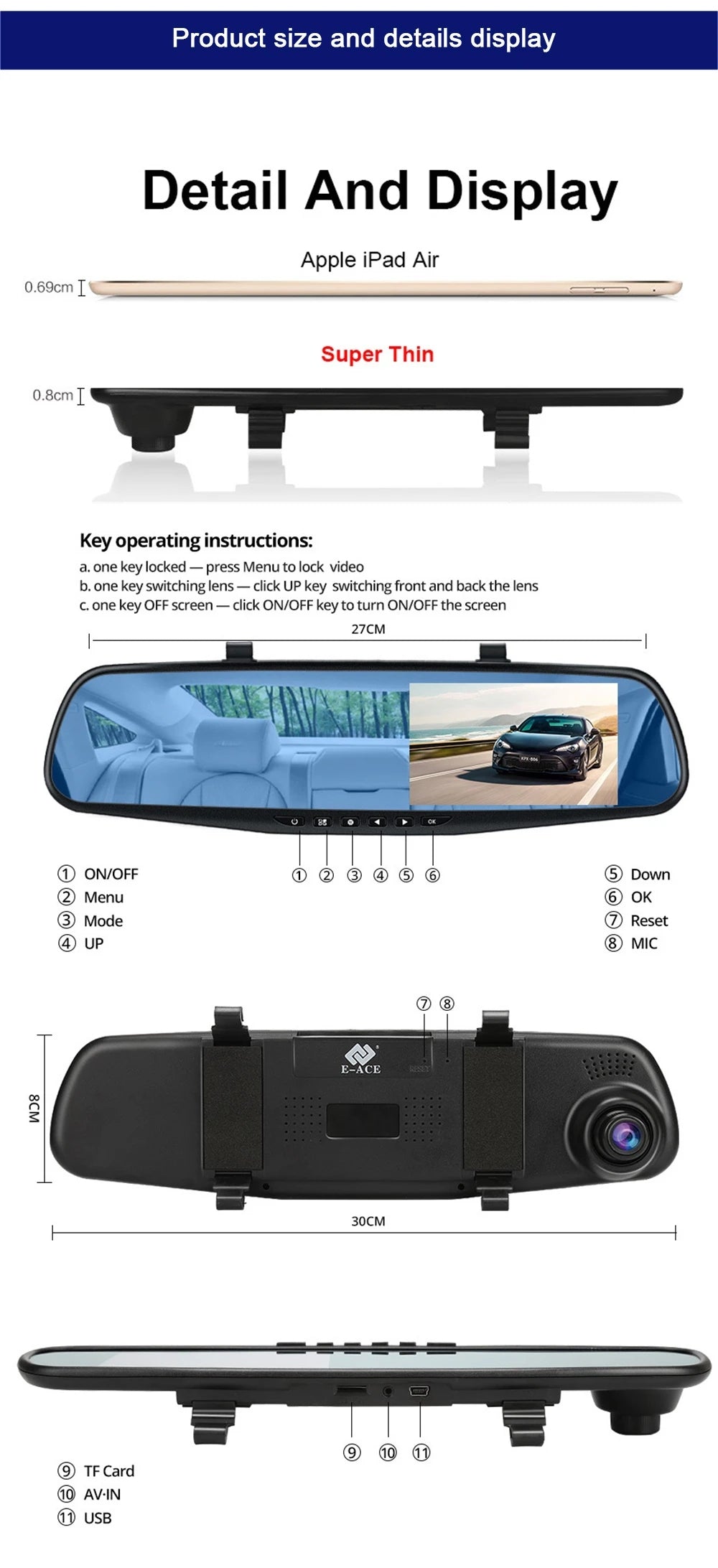 iTEQ 4.3 Inch Full HD 1080P Car DVR Camera Auto Rearview Mirror Digital Video Recorder Dual Lens Registratory Camcorder Night Vision Dash Cam