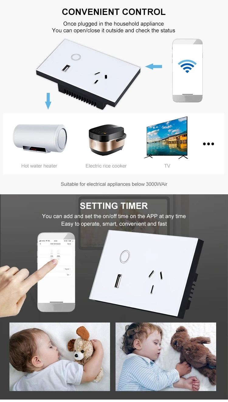 Tuya Aus Standard Smart Switch Electrical Socket Wifi USB Wall Socket