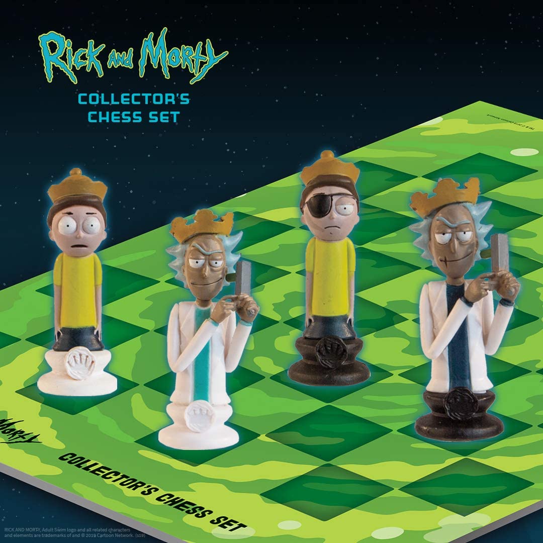 Rick and Morty Collector's Chess Set Collectible 32 Custom Sculpted Chess Pieces Adult Swim Rick and Morty