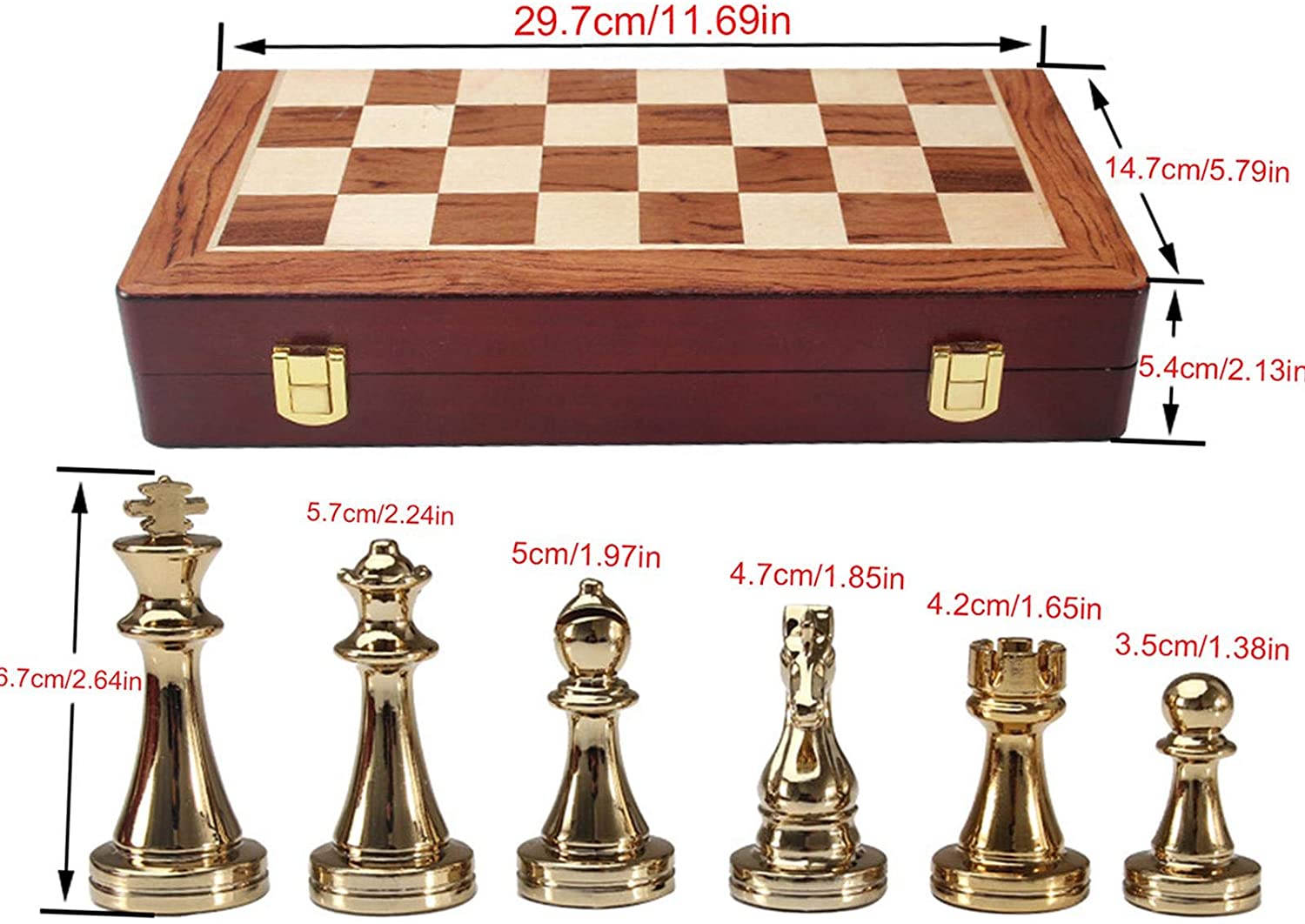 Metal Chess Set High-grade Gift Travel International Chess Game Folding Wooden Mold Chessboard Kirsite Chess Pieces Chessman -Gold Silver