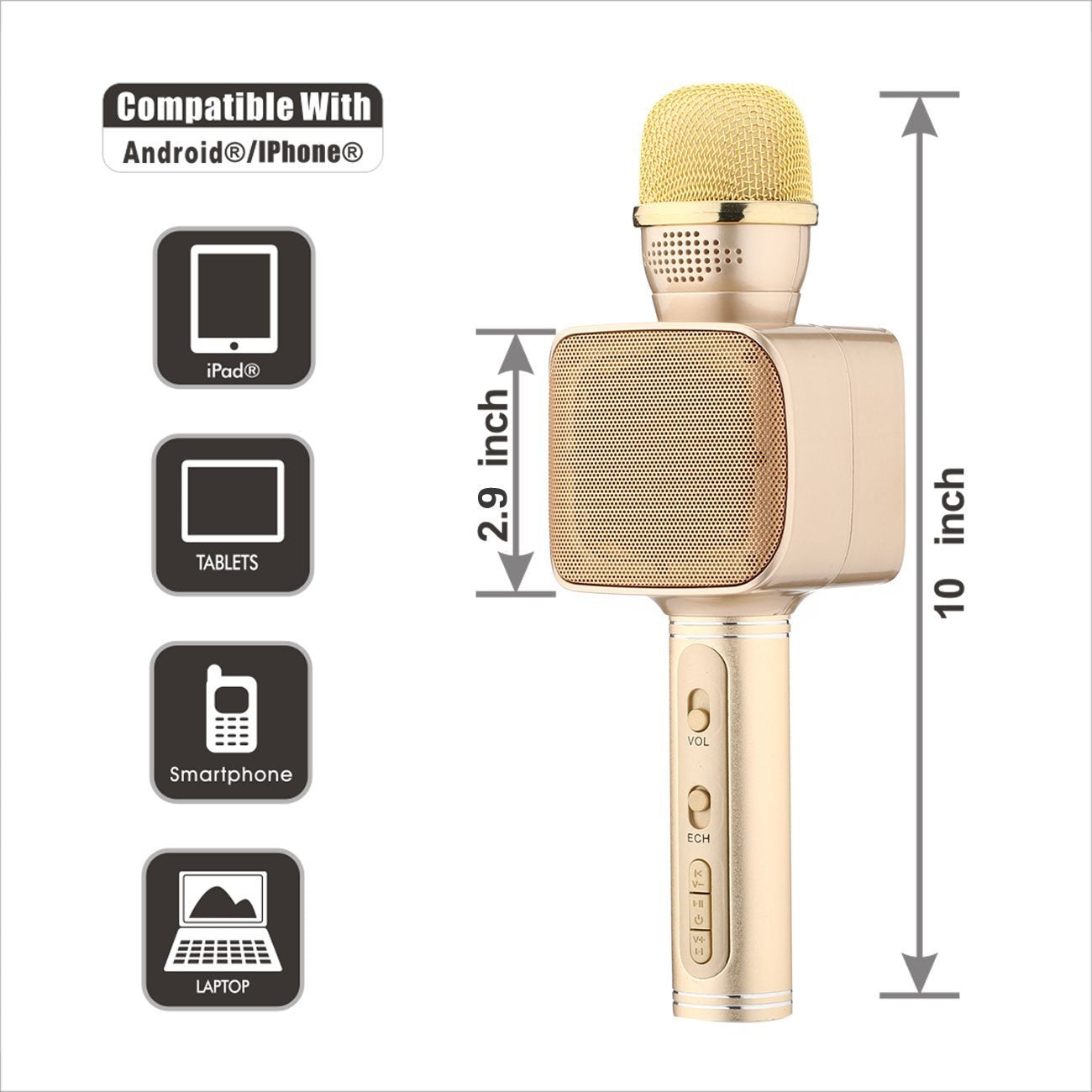 TEQ Microphone Speaker Bluetooth Karaoke For Phone Youtube TV + SD
