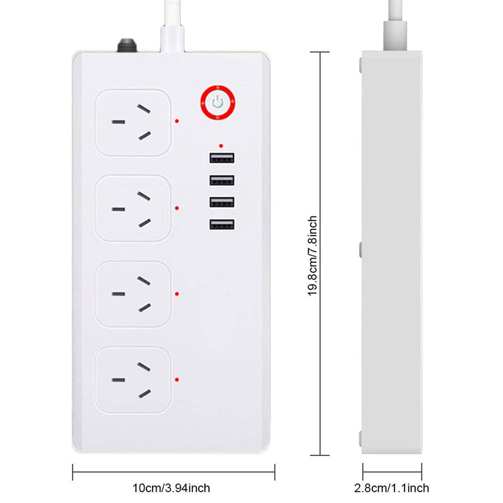 Tuya Smart Power Strip with 4 Outlets 4USB Ports,Australia Smart Power Bar Multiple Outlet Extension work with Alexa and Google