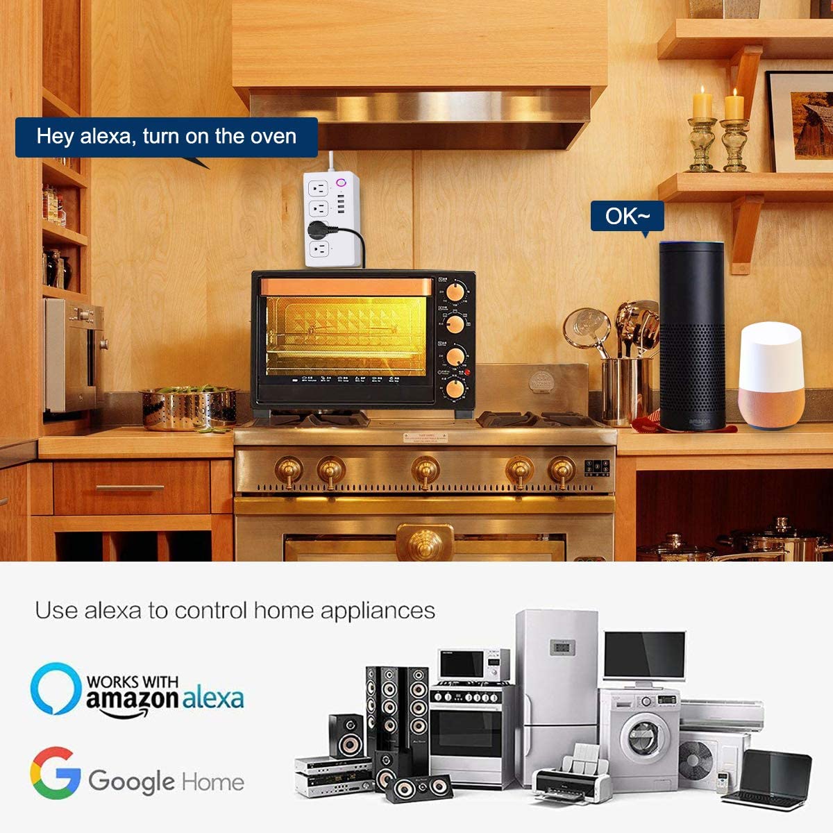 Tuya Smart Power Strip with 4 Outlets 4USB Ports,Australia Smart Power Bar Multiple Outlet Extension work with Alexa and Google