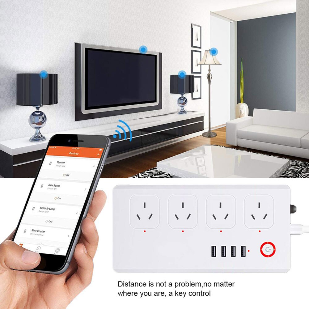 Tuya Smart Power Strip with 4 Outlets 4USB Ports,Australia Smart Power Bar Multiple Outlet Extension work with Alexa and Google
