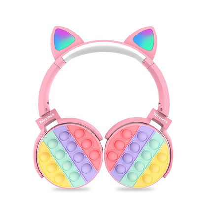 Cute Cat Ear Bluetooth Headphones Silicone Stress Reliever Toys Colorful Stereo Wireless Headphones