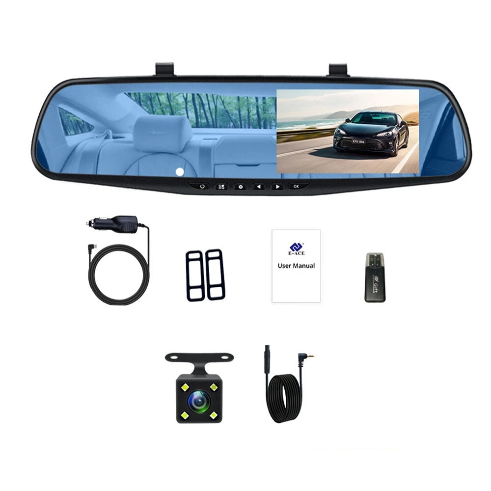 iTEQ 4.3 Inch Full HD 1080P Car DVR Camera Auto Rearview Mirror Digital Video Recorder Dual Lens Registratory Camcorder Night Vision Dash Cam
