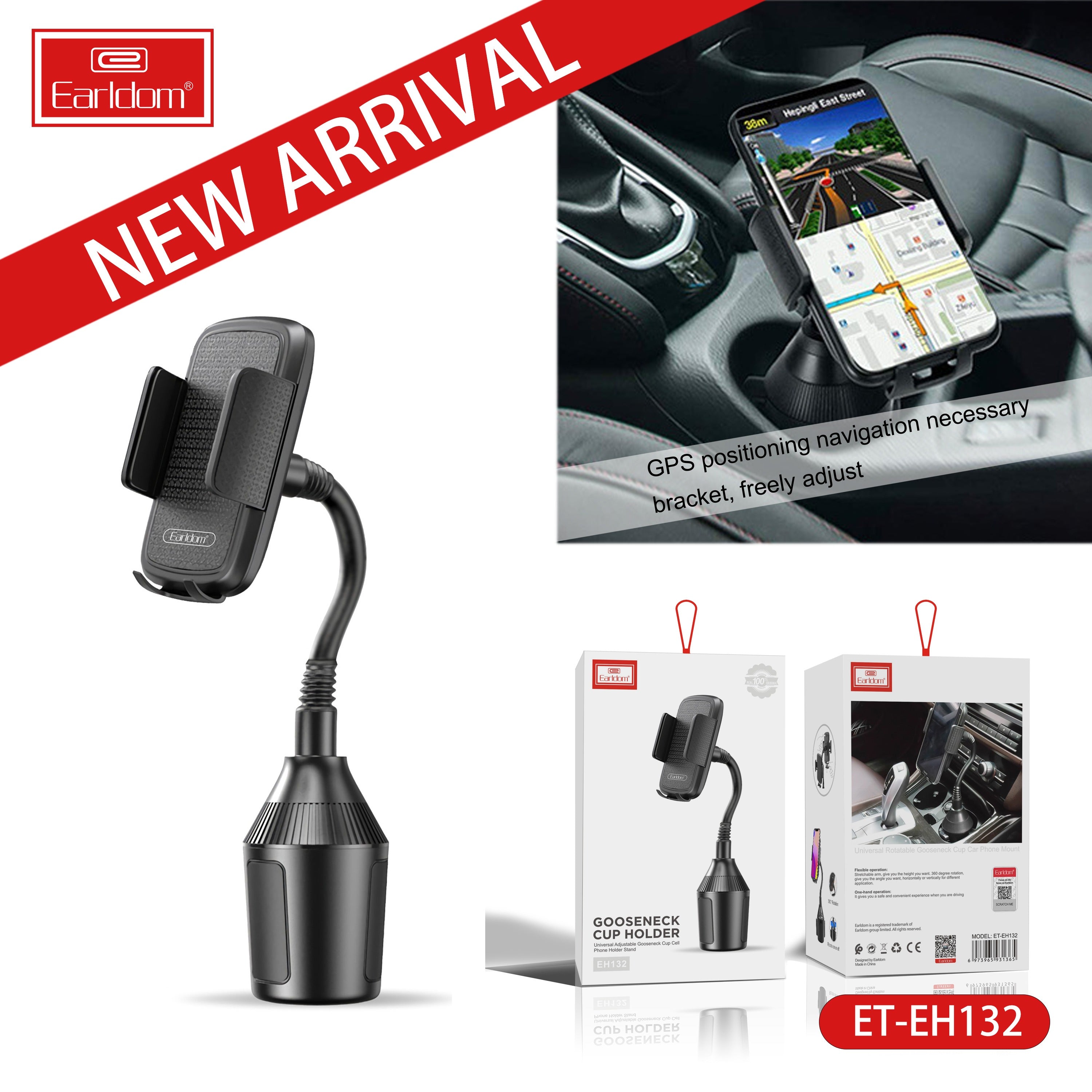 Earldom Gooseneck cup holder Universal adjustable gooseneck cup mobile phone stand