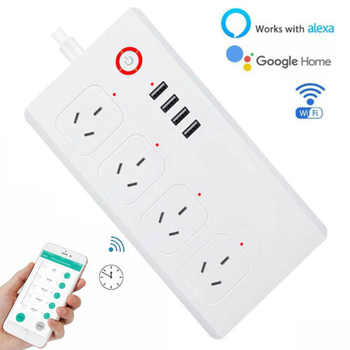 Tuya Smart Power Strip with 4 Outlets 4USB Ports,Australia Smart Power Bar Multiple Outlet Extension work with Alexa and Google