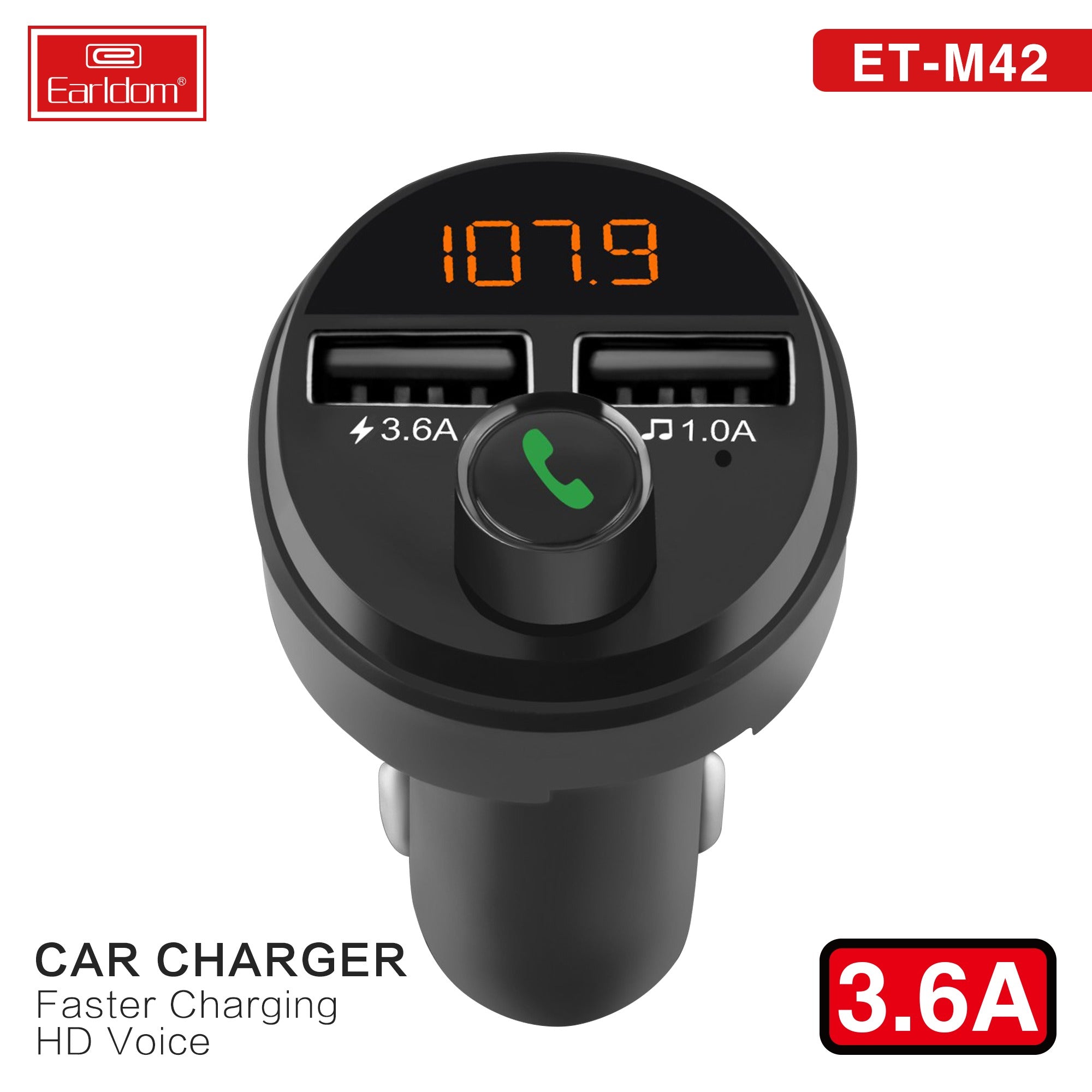 Earldom Fm Transmitter 2 Port Usb Car Charger 3.6A Dual USB Car Charger