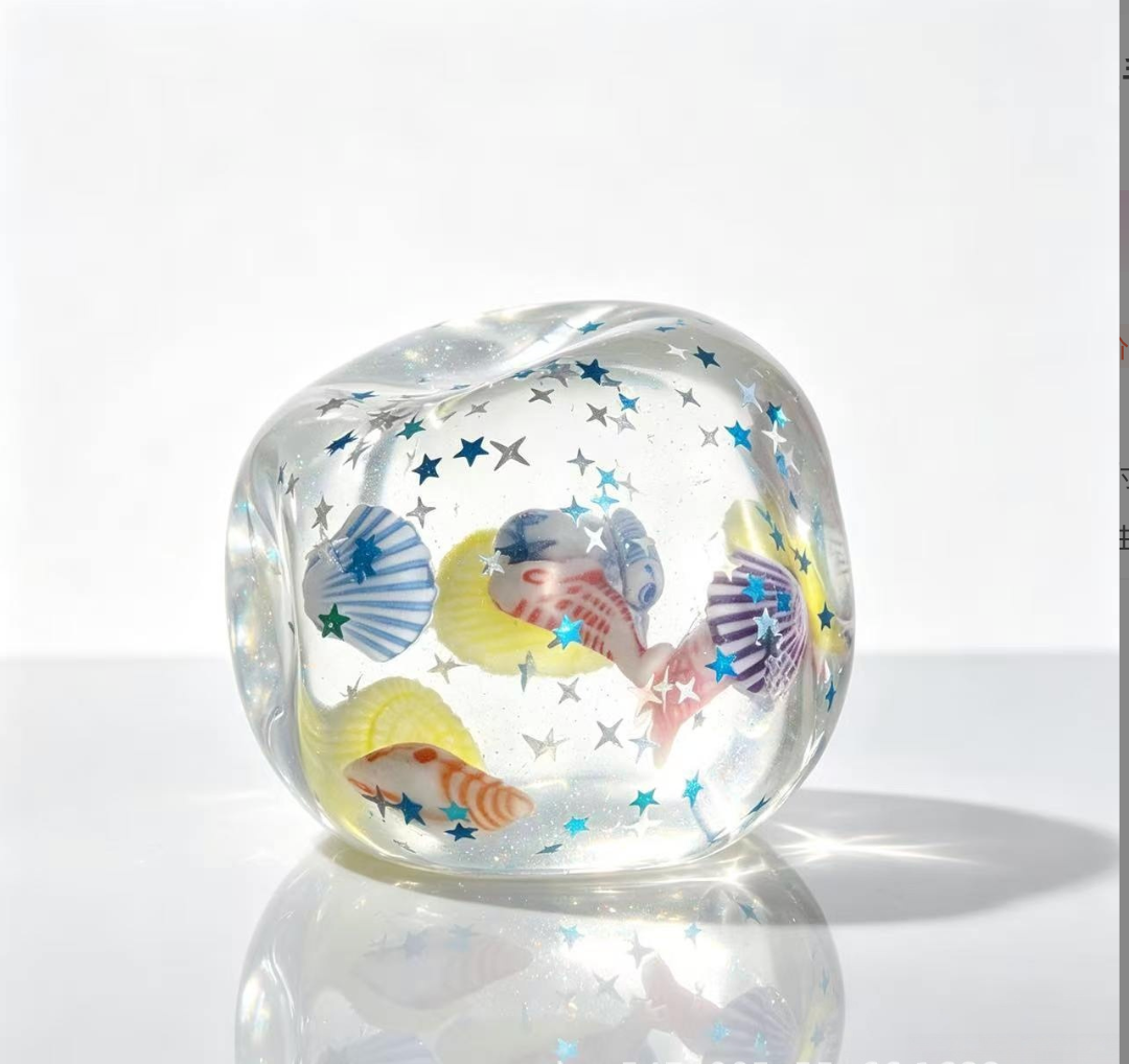 Clear ocean shell glitter gel squishy ball