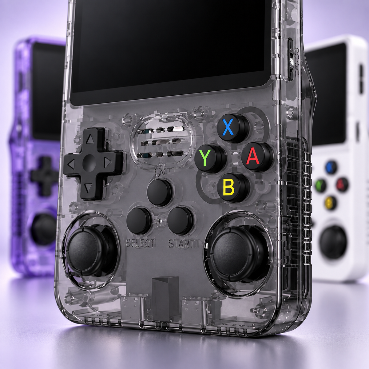 R36S handheld controls with dual analogue sticks directional pad and face buttons