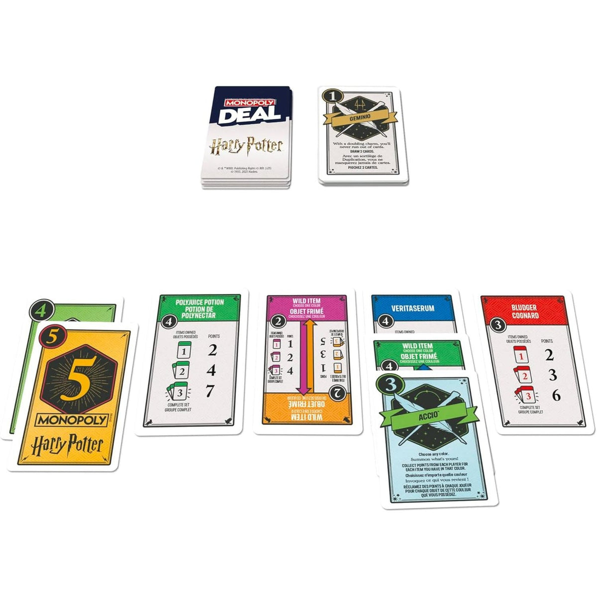 MONOPOLY Deal Harry Potter cards including spells and items