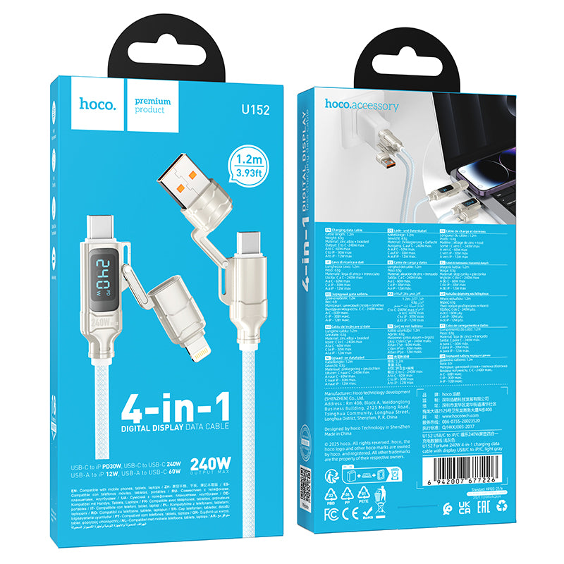 Hoco U152 240W Fortune 4-in-1 charging data cable with display USB/C to iP/C - Black