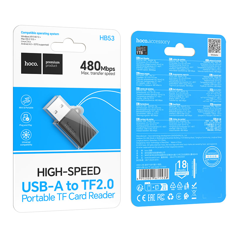 Hoco HB53 USB mini TF card reader 2.0 - Black
