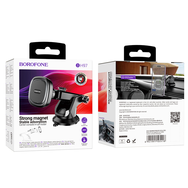 BOROFONE BH97 Magnetic Centre-Console Car Phone Holder - Black Grey