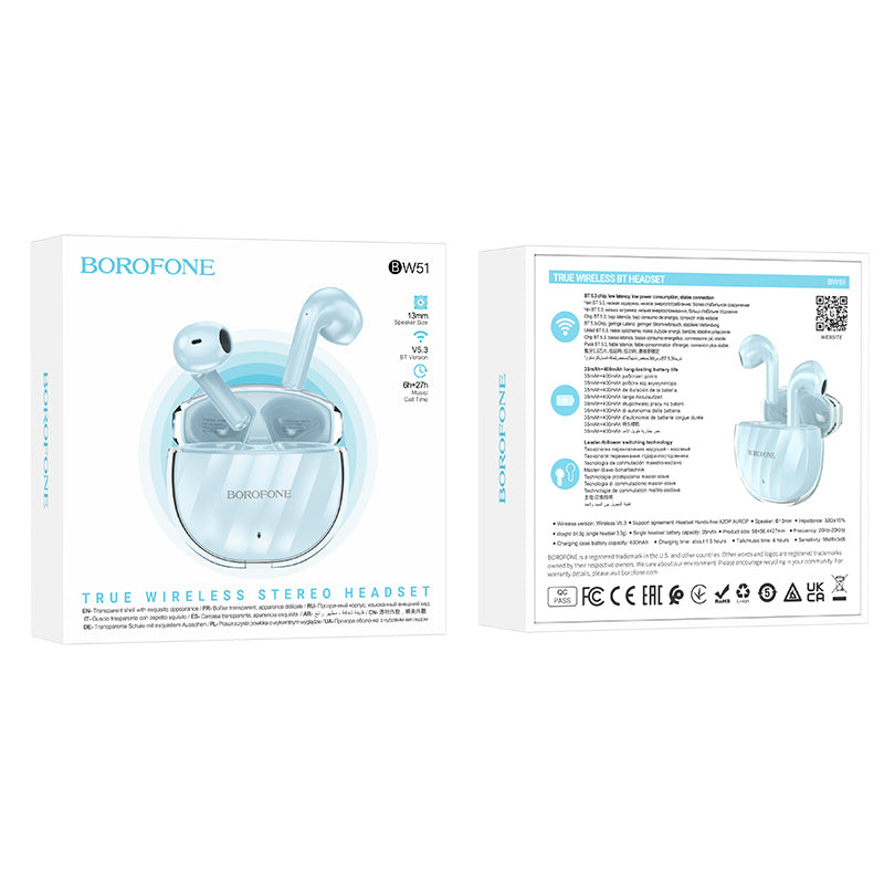 BOROFONE BW51 True Wireless Earbuds - Ice Blue