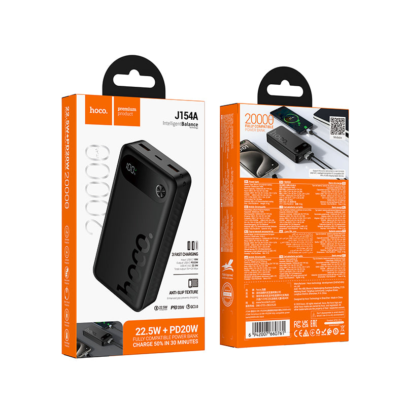 Hoco J154A CCC 20000mAh 22.5W+PD20W Victorious fully compatible power bank(20000mAh) - Black