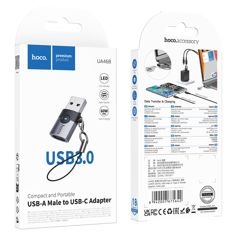 Hoco UA46B Victory USB male to USB-C female adapter - Black