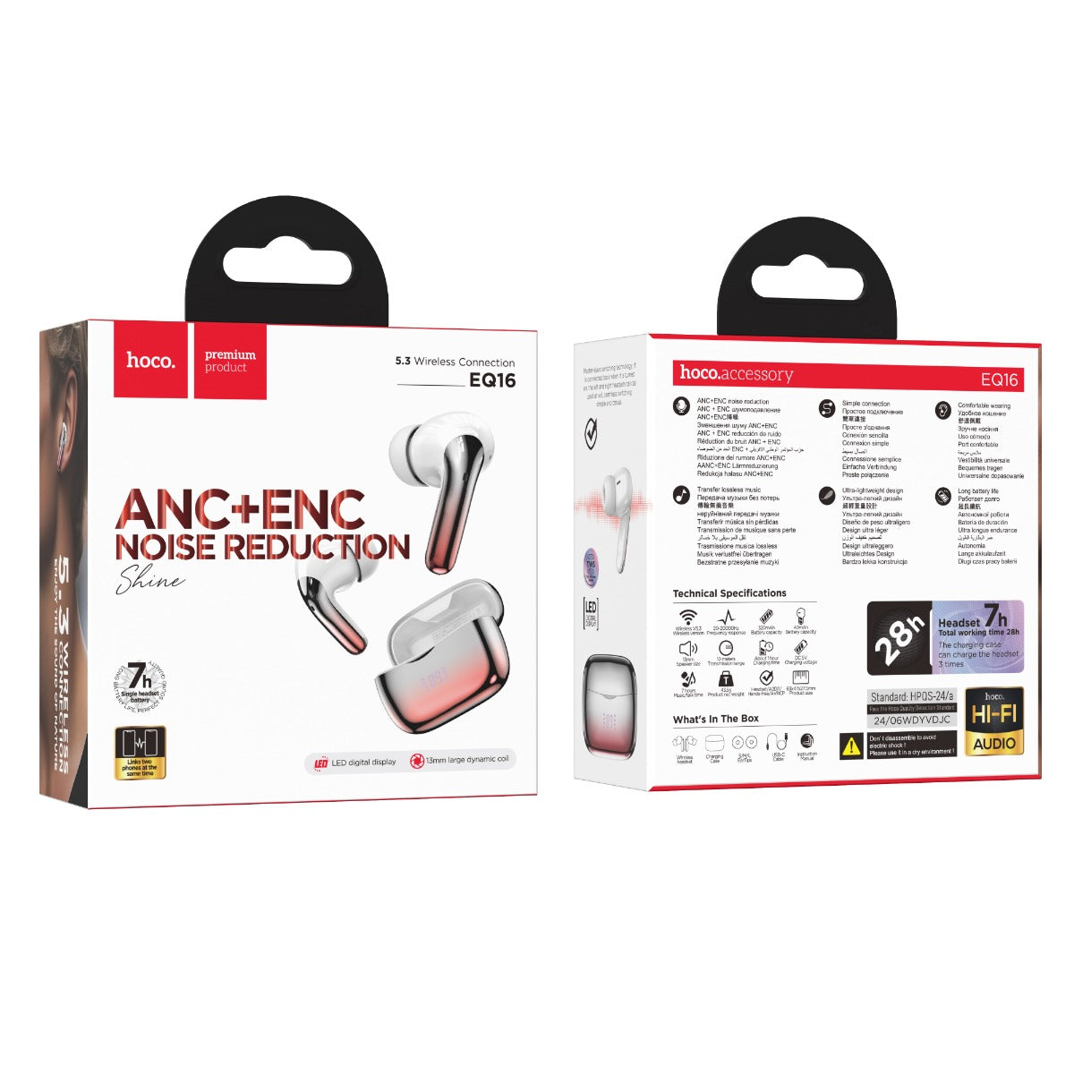 Hoco EQ16 Shine true wireless ANC Active Noise Cancellation ENC Bluetooth earbuds - red glaze