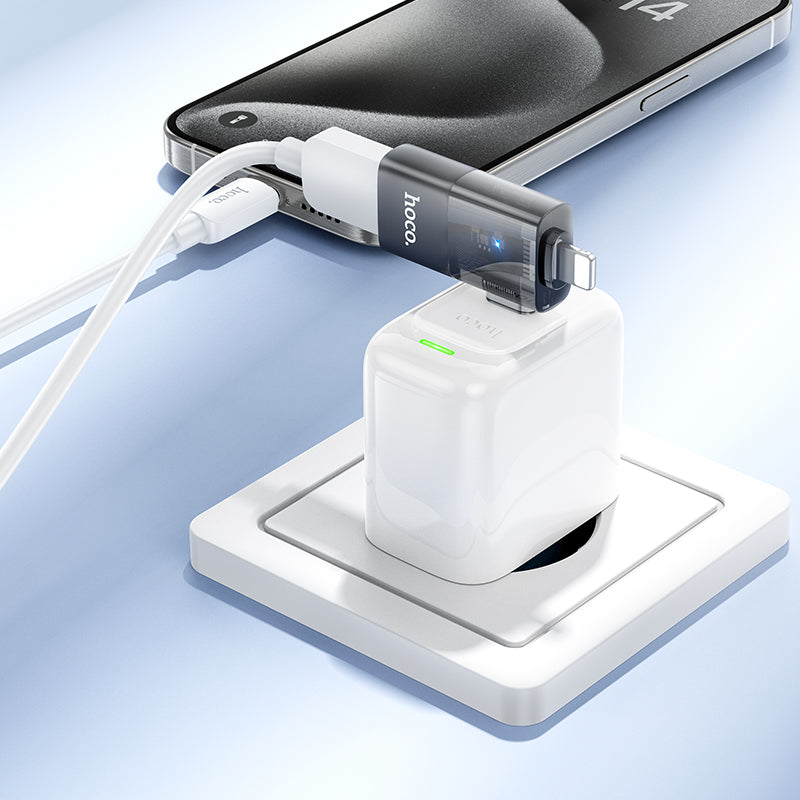Hoco UA36E iP male/C male to USB female OTG 2-in-1 transparent adapter - Black