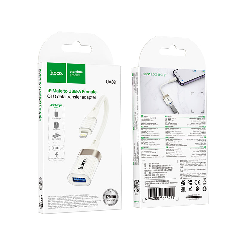 Hoco UA39 Crystal Lightning male to USB-A female 2.0 adapter - Apricot