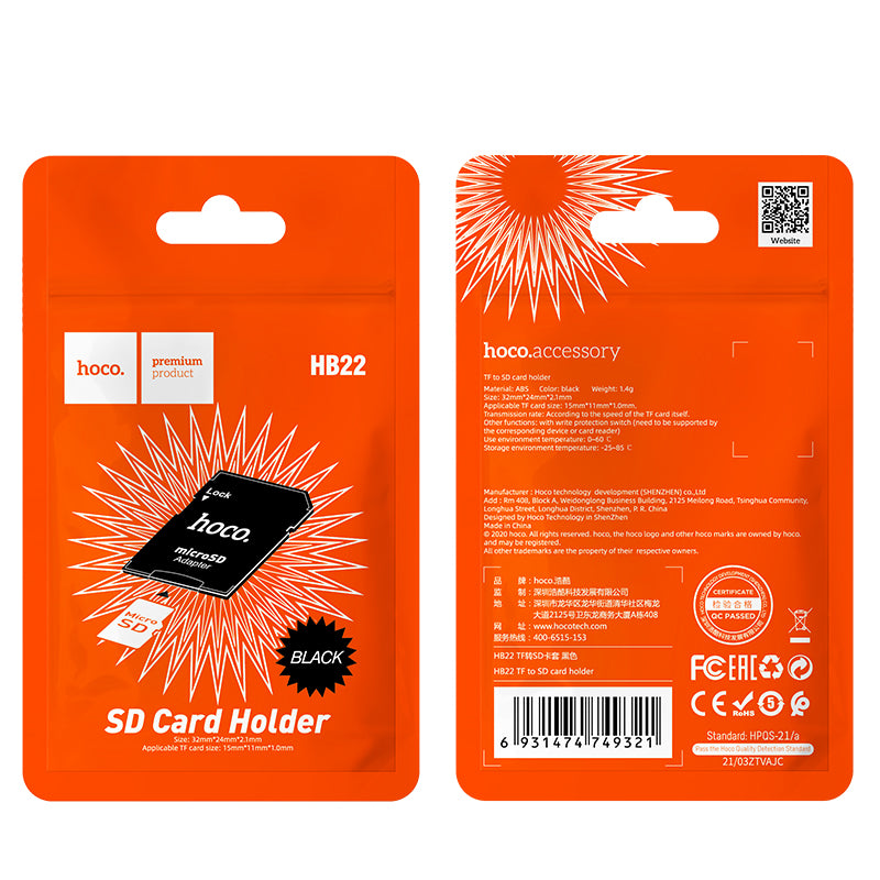 Hoco HB22 TF to SD card holder - Black
