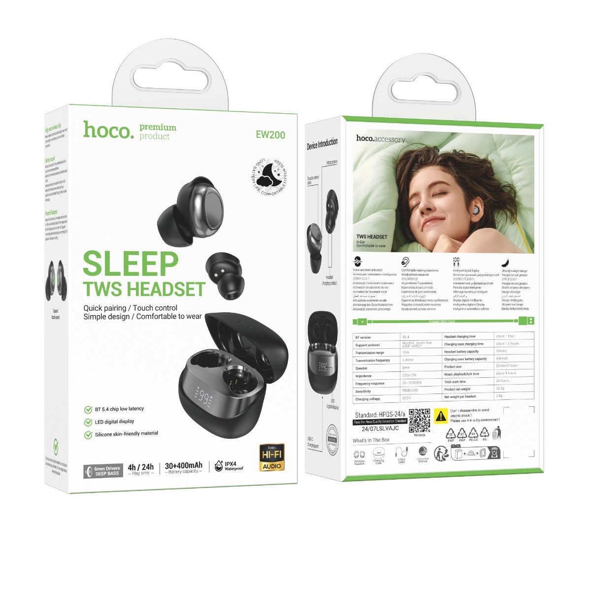 Hoco EW200 Elegant true wireless sleep BT headset - black
