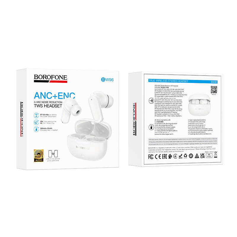 BOROFONE BW96 ANC+ENC True Wireless Earbuds - White