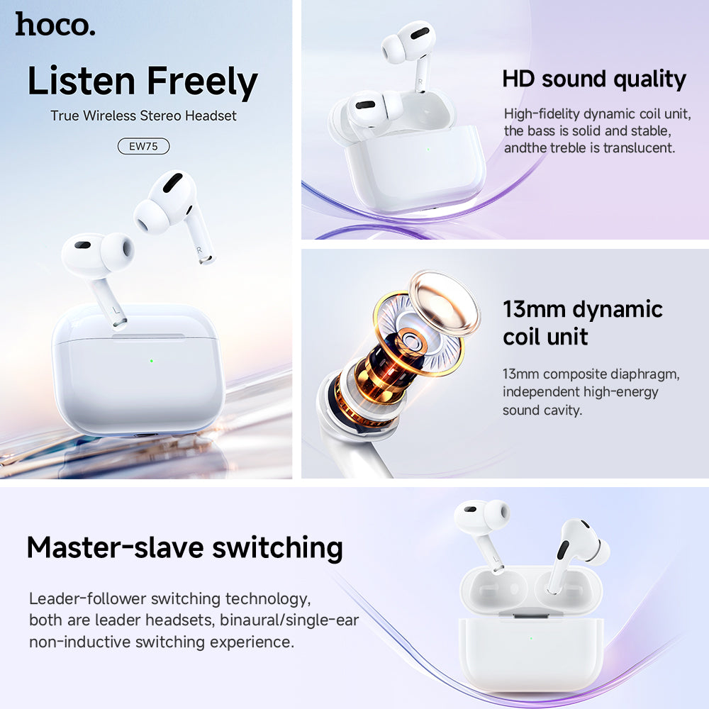 Hoco EW75 Physical Noise Cancelling True Wireless Earphones - White