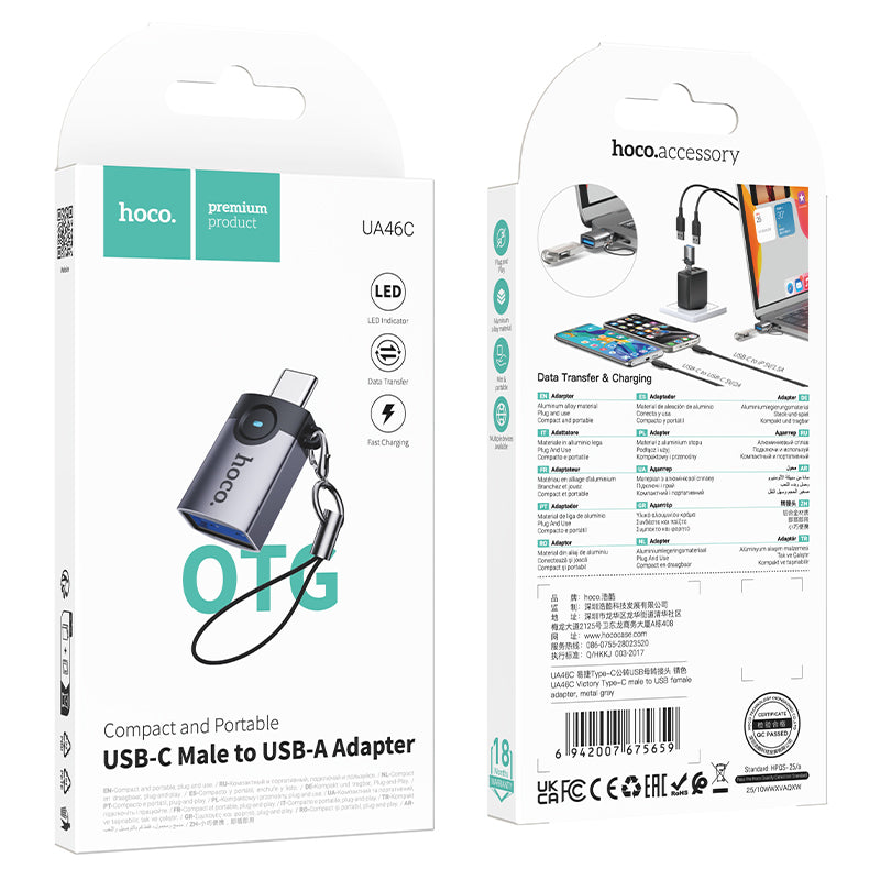 Hoco UA46C Victory USB-C male to USB female adapter - Black