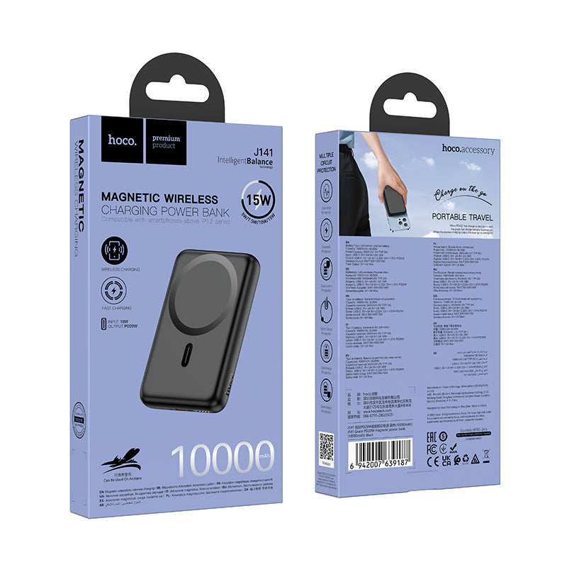 Hoco J141 Grace PD20W Mag power bank 10000mAh (MagSafe Compatible) - black