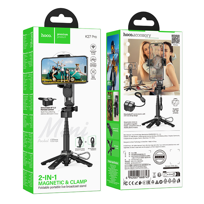 Hoco K27 Pro 48cm Magic mini live broadcast stand(pull clip+ma Prognetic focusing version) - Black