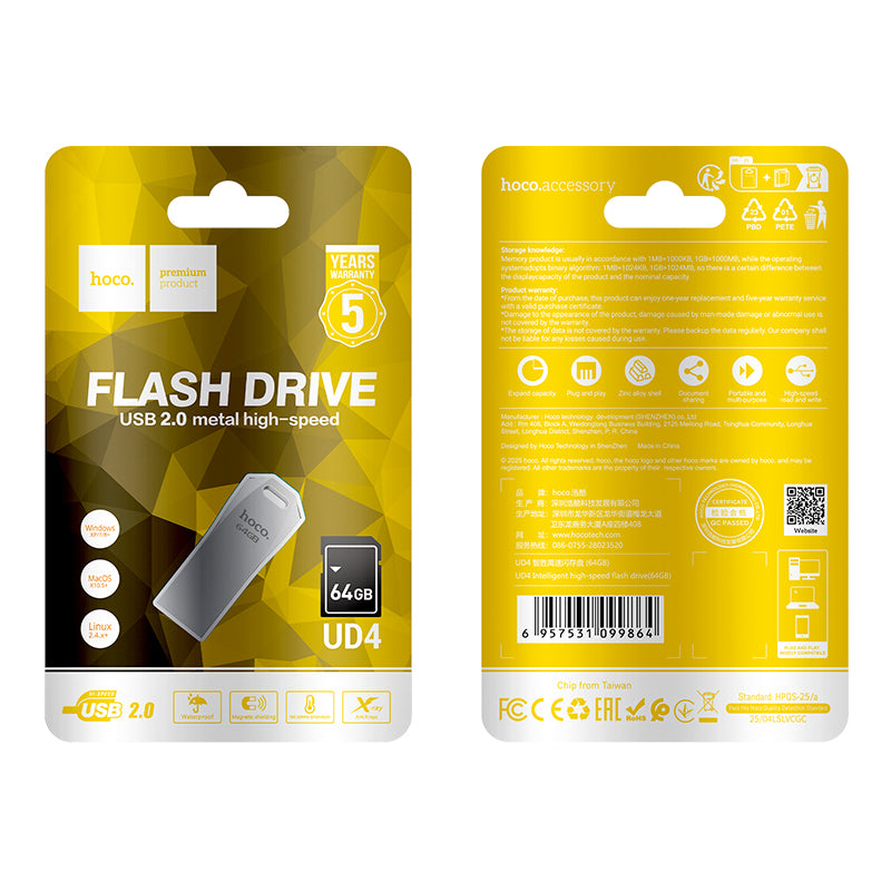 Hoco UD4 64GB Intelligent high-speed flash drive - Silver